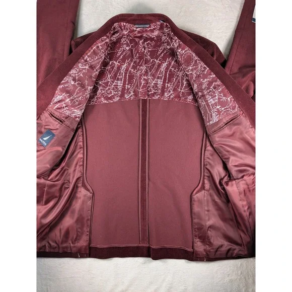 NWT $179 Nautica Mens‎ Corduroy Blazer Burgundy Burgundy Stretch Sport Coat L46